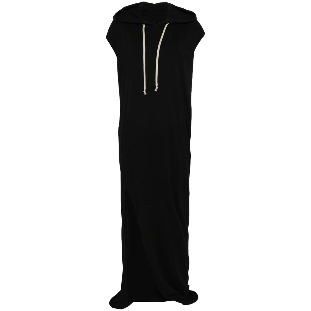 Rick Owens Zwarte Trekkoord Hoodie Jurk Black Dames
