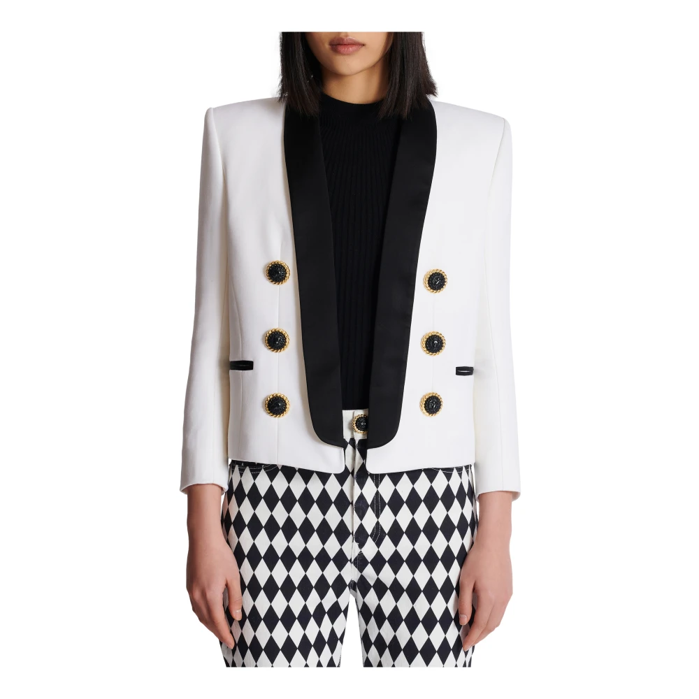 Balmain Tweekleurig edge-to-edge jasje met 6 knopen White Dames