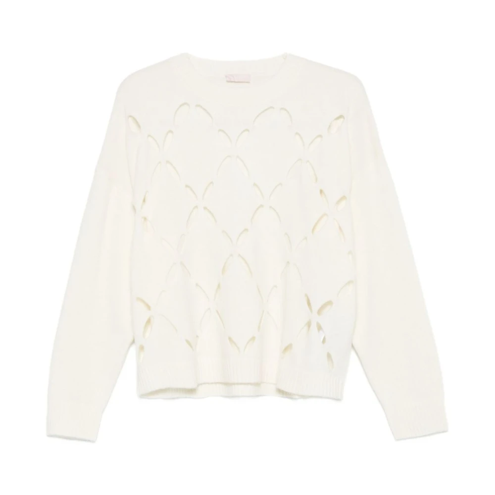 Liu Jo Kvinno Vit Stickade Tröjor Dam, M, Rundhalsad Tröja