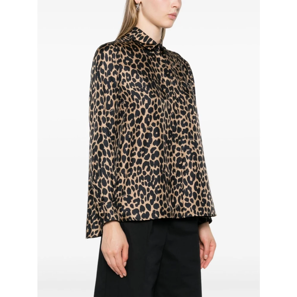 Max Mara Luipaardprint Zijden Satijnen Overhemd Brown Dames