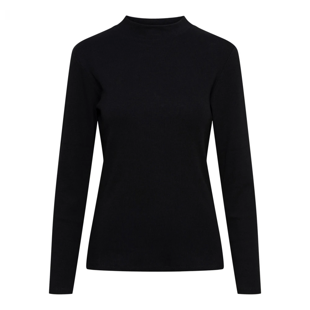 &Co Woman Geribbeld T-shirt Lange Mouw Zwart Black Dames
