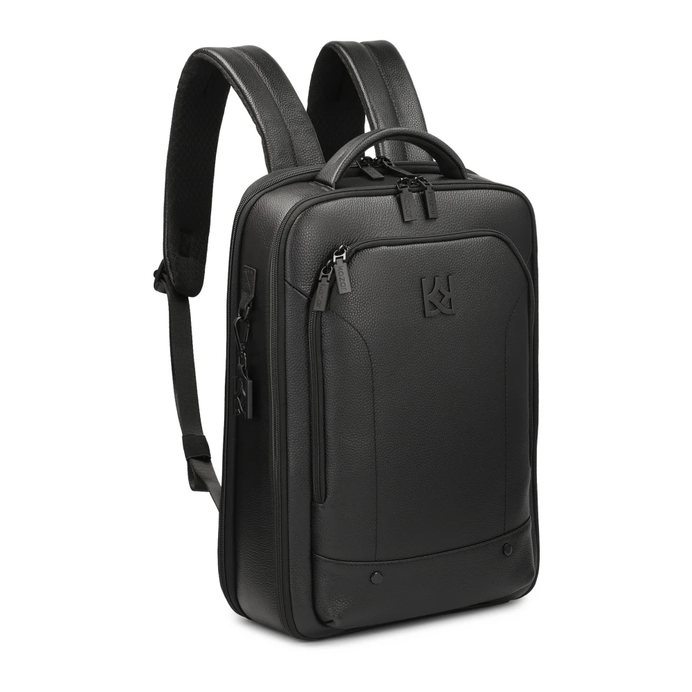 Kazar Zwarte leren rugzak met laptopvak Black Heren