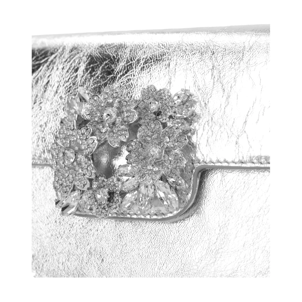 Roger Vivier Zilveren Gelamineerde Clutch met Juweelsluiting Gray Dames