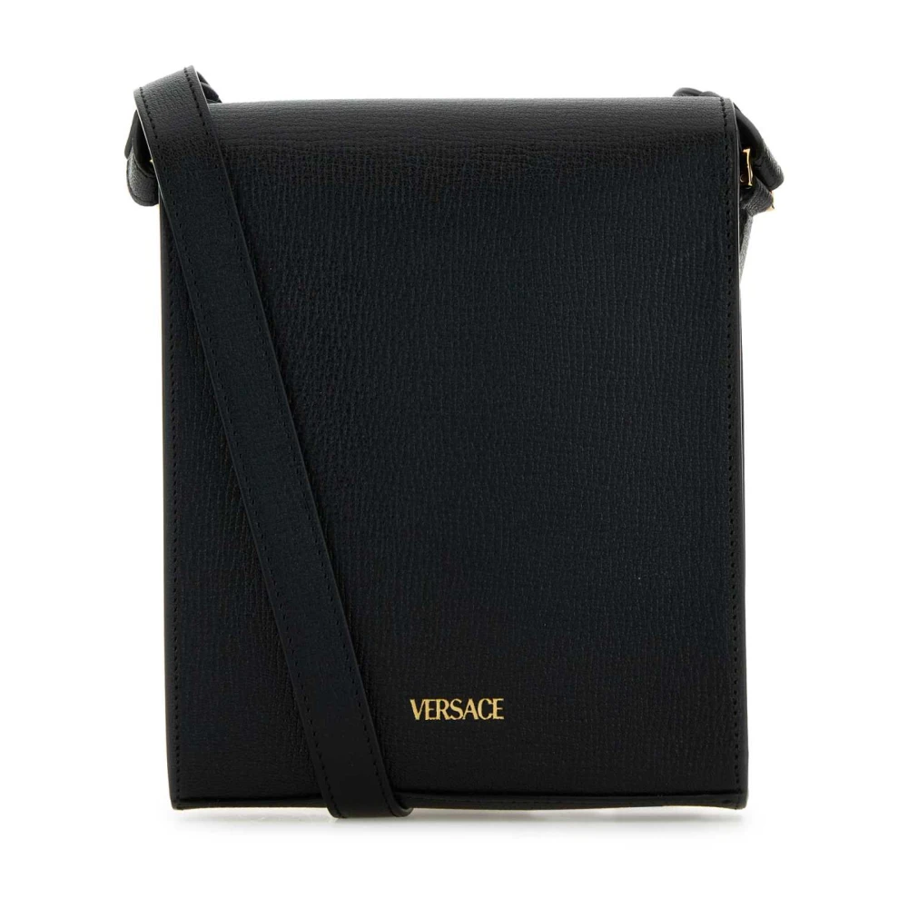 Versace Stijlvolle Zwarte Leren Crossbody Tas Black Heren