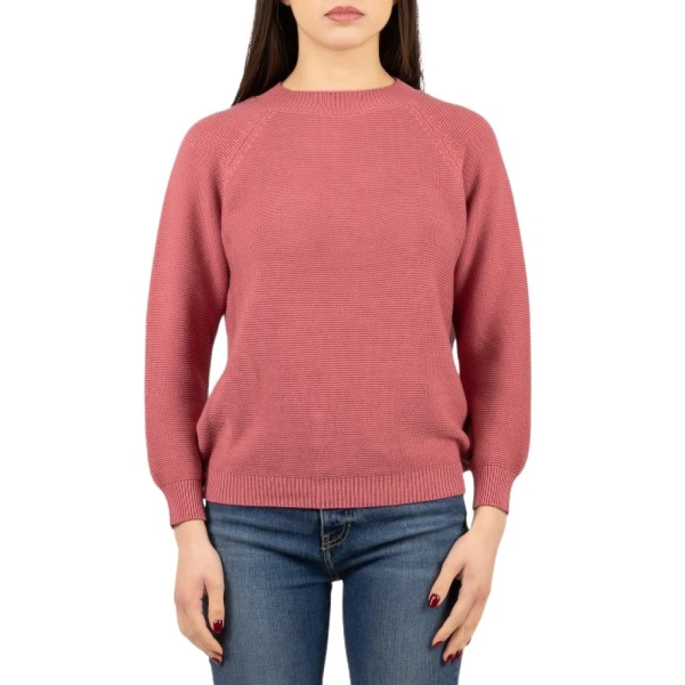 Weekend Max Mara Women's Pink Round-Neck Knitwear, L, Round-Neck Cotton Knit