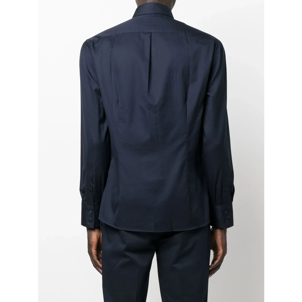 BRUNELLO CUCINELLI Navy Katoenen Overhemd Italiaanse Kraag Blue Heren