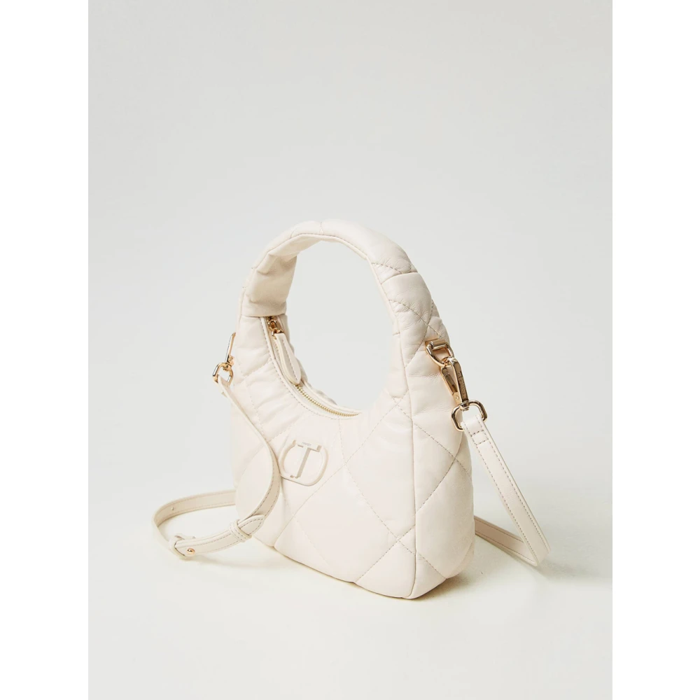 Twinset Gewatteerde leren hobo tas Beige Dames