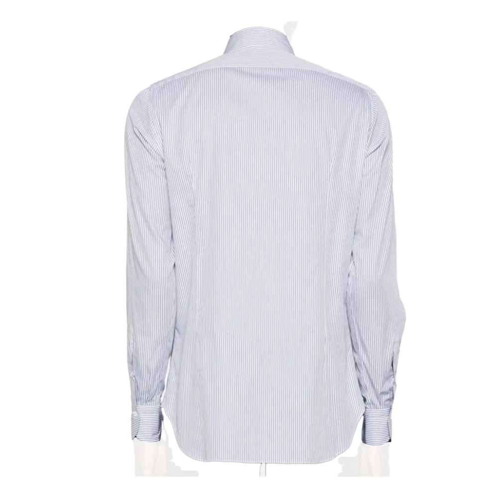 Finamore Gestreept Katoenen Overhemd Wit Blauw White Heren