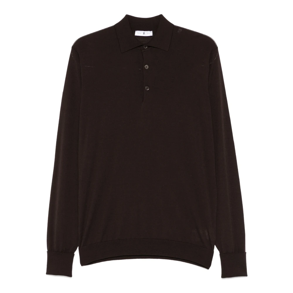 PT Torino Zwarte wollen poloshirt geribbeld ontwerp Black Heren