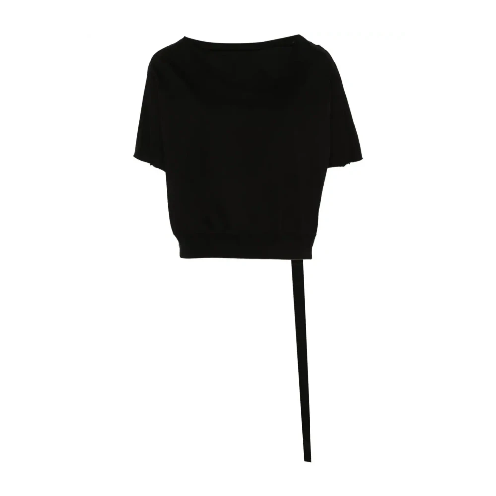 Rick Owens Zwarte mouwloze T-shirt met geribbelde ronde hals Black Dames