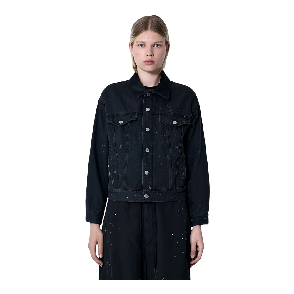 Mm6 Maison Margiela Women's Black Denim Jackets, 2XS, Distressed Denim Jacket
