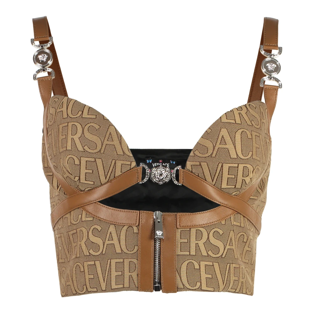 Versace Logo Jacquard Corset Top Beige Dames