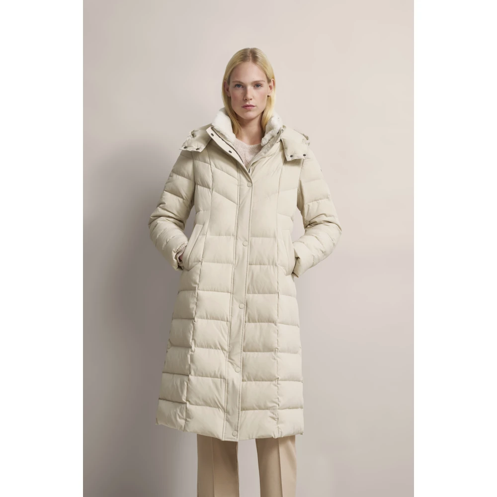 Bugatti Lange gewatteerde jas met afneembare capuchon Beige Dames