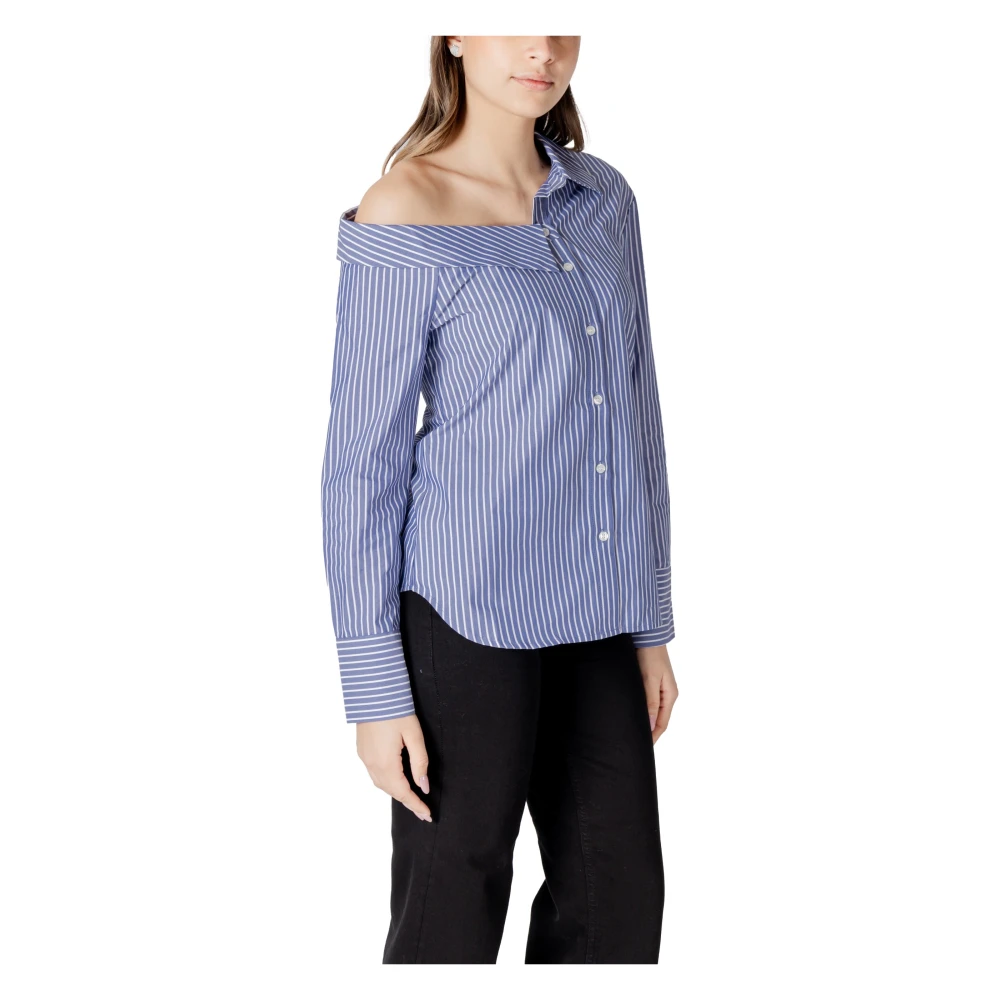 Only Blauw Gestreepte Boothals Shirt Blue Dames