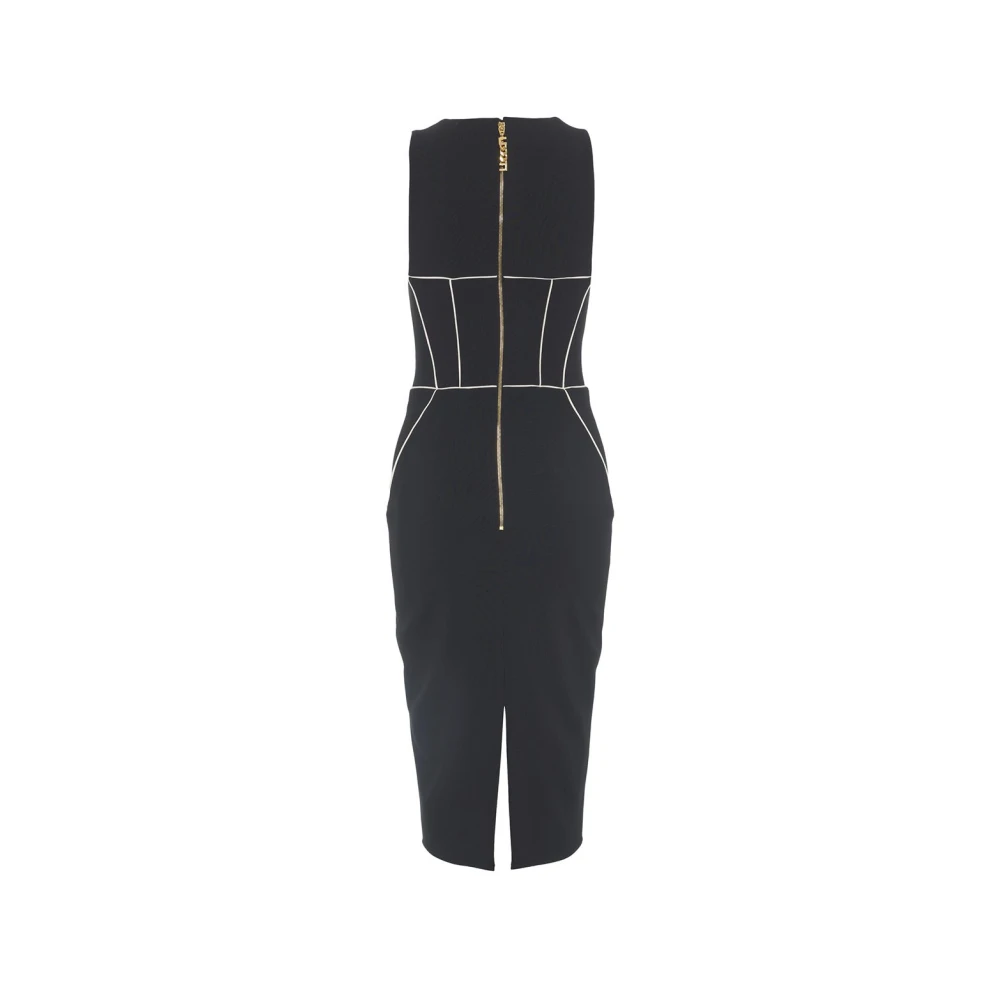 Elisabetta Franchi Zwarte Sheath Jurk met Gouden Details Black Dames