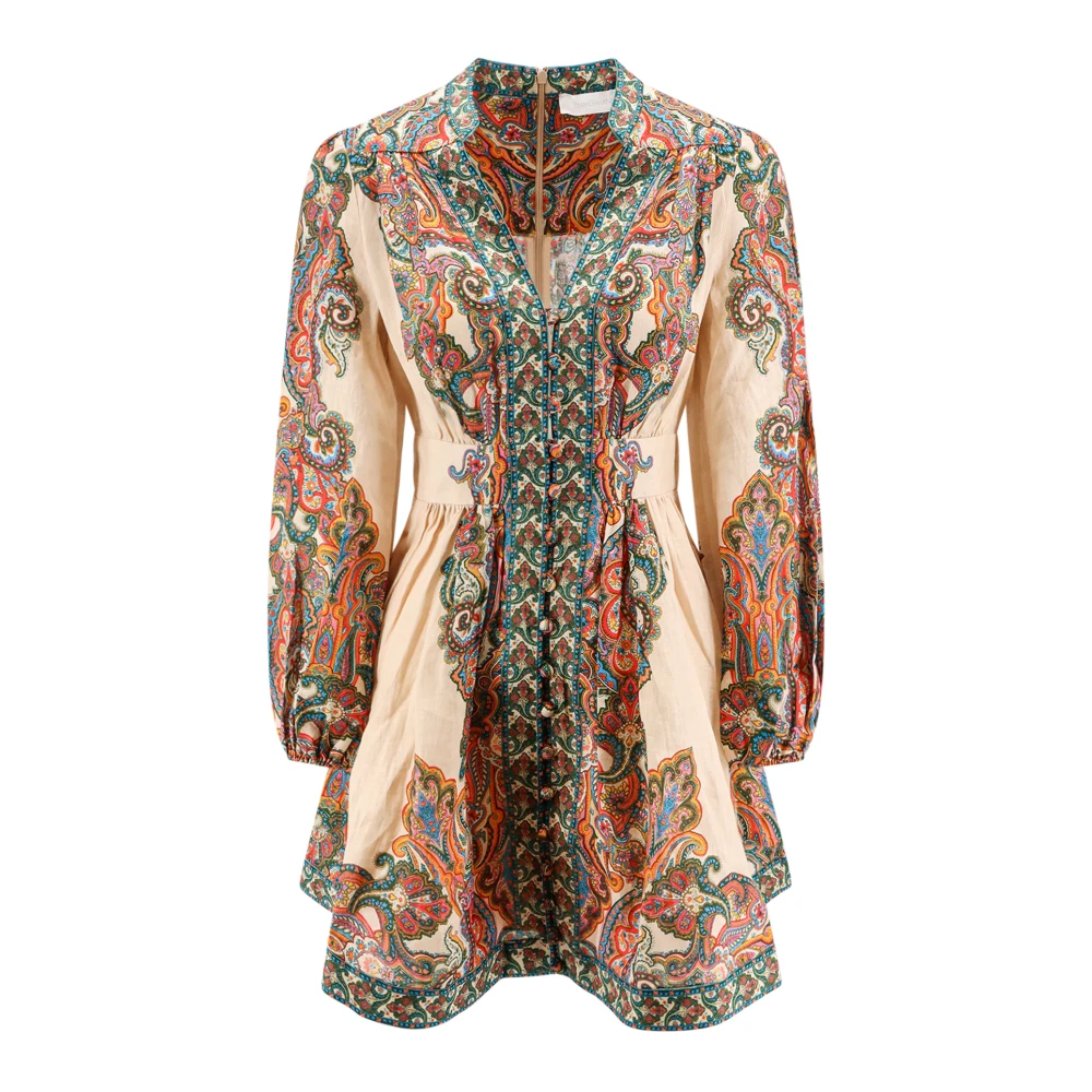 Zimmermann Multicolor Linnen Jurk V-hals Ballonmouw Multicolor Dames