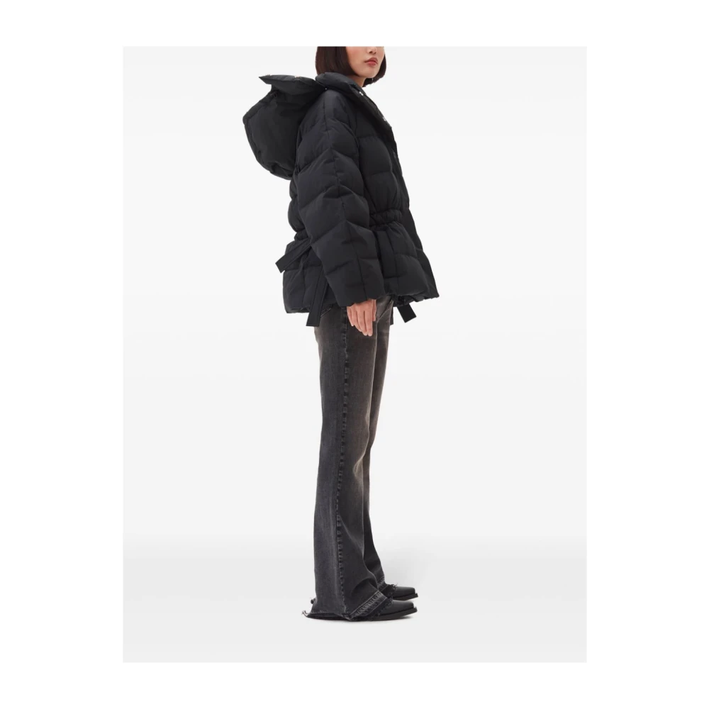 Ganni Zwarte Gewatteerde Jas met Strikdetail Black Dames