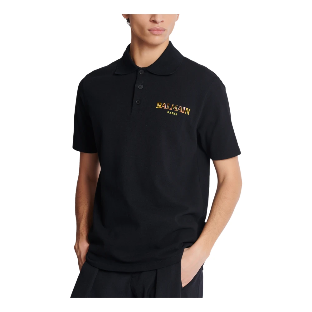 Balmain Vintage geborduurd katoenen poo shirt Black Heren