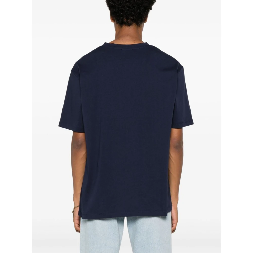 Balmain Marine Logo Wit Geborduurd T-shirt Blue Heren