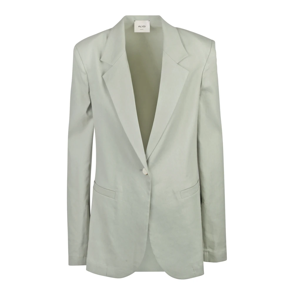 Alysi Linnen blazer met revers en gewatteerde schouders Green Dames