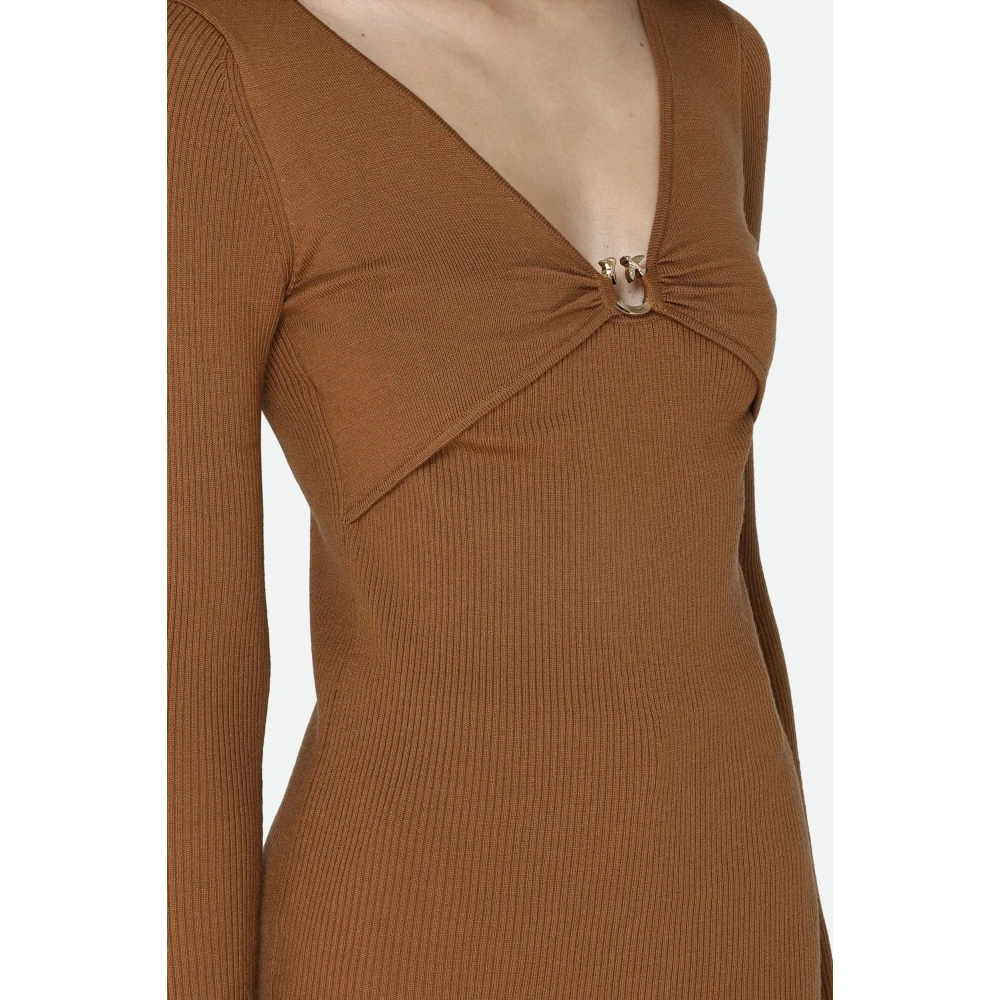 pinko Bruine V-Hals Ribtrui Brown Dames