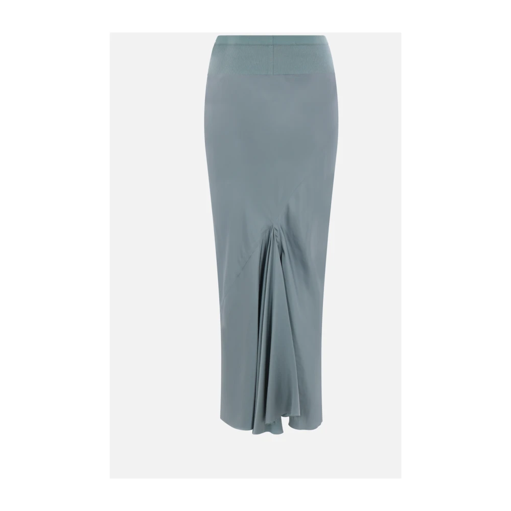 Rick Owens Blauwe Satijnen Midi Rok Blue Dames