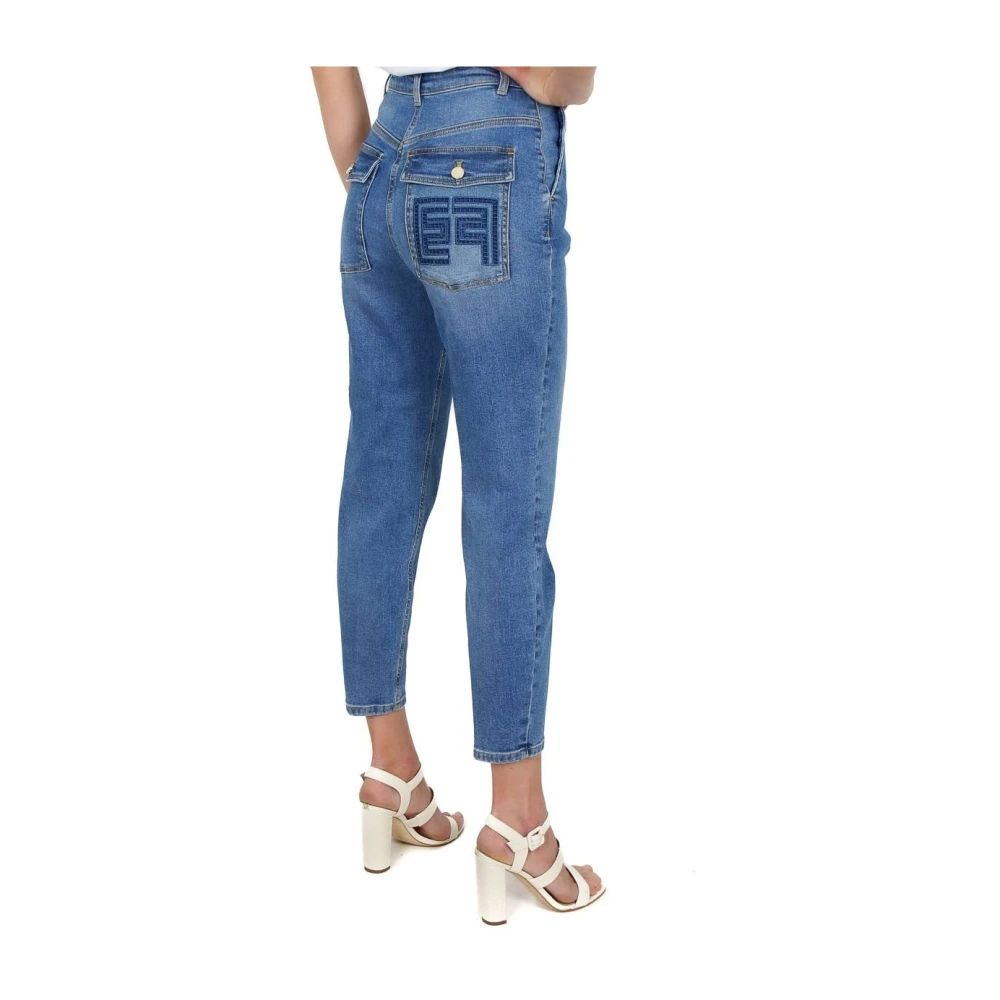 Elisabetta Franchi Hoge slim fit jeans met Amerikaanse zakken Blue Dames