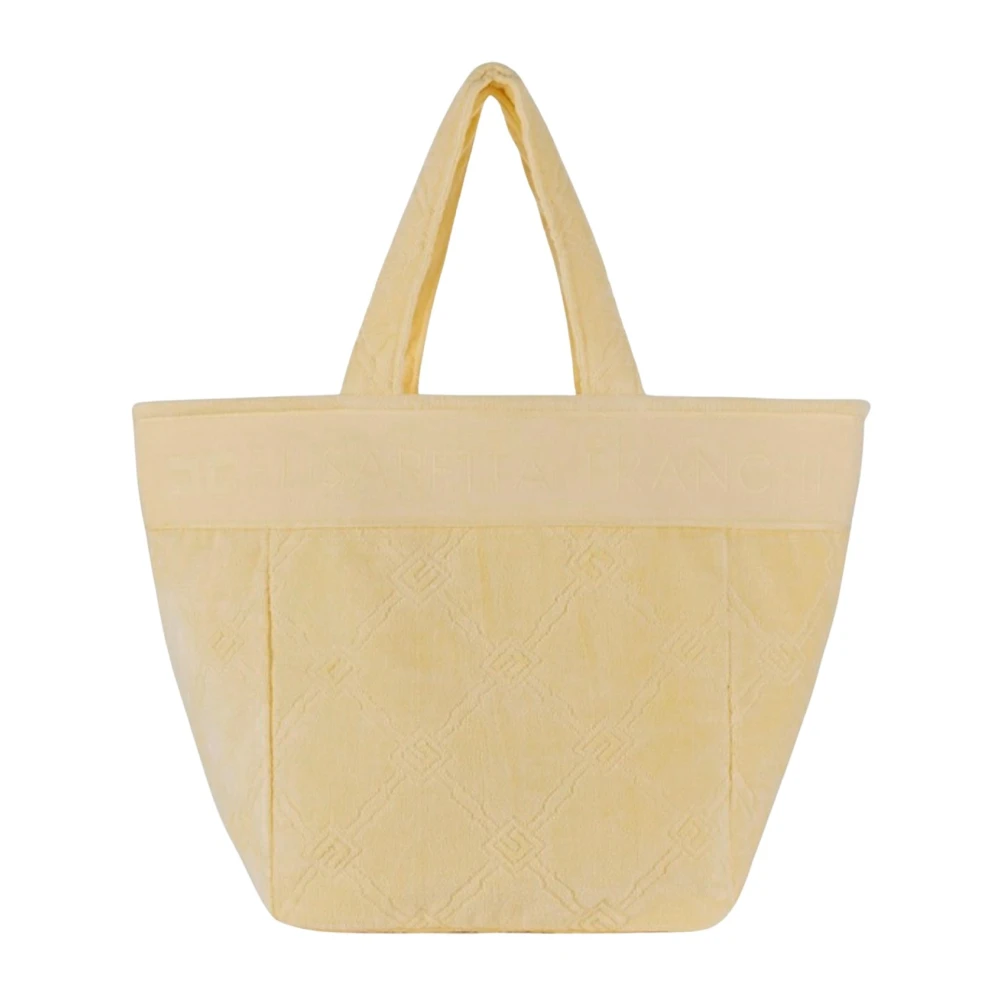 Elisabetta Franchi Tote Tas met Chenille Handvat en Ruitpatroon Yellow Dames