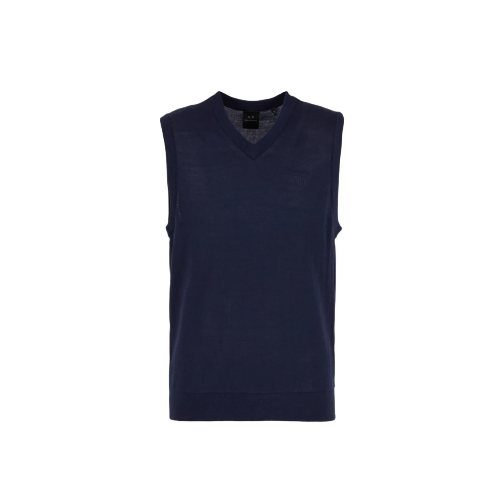 Armani Exchange Men's Blue Cotton Jumper - Sleeveless Jumpers - S - Knitwear