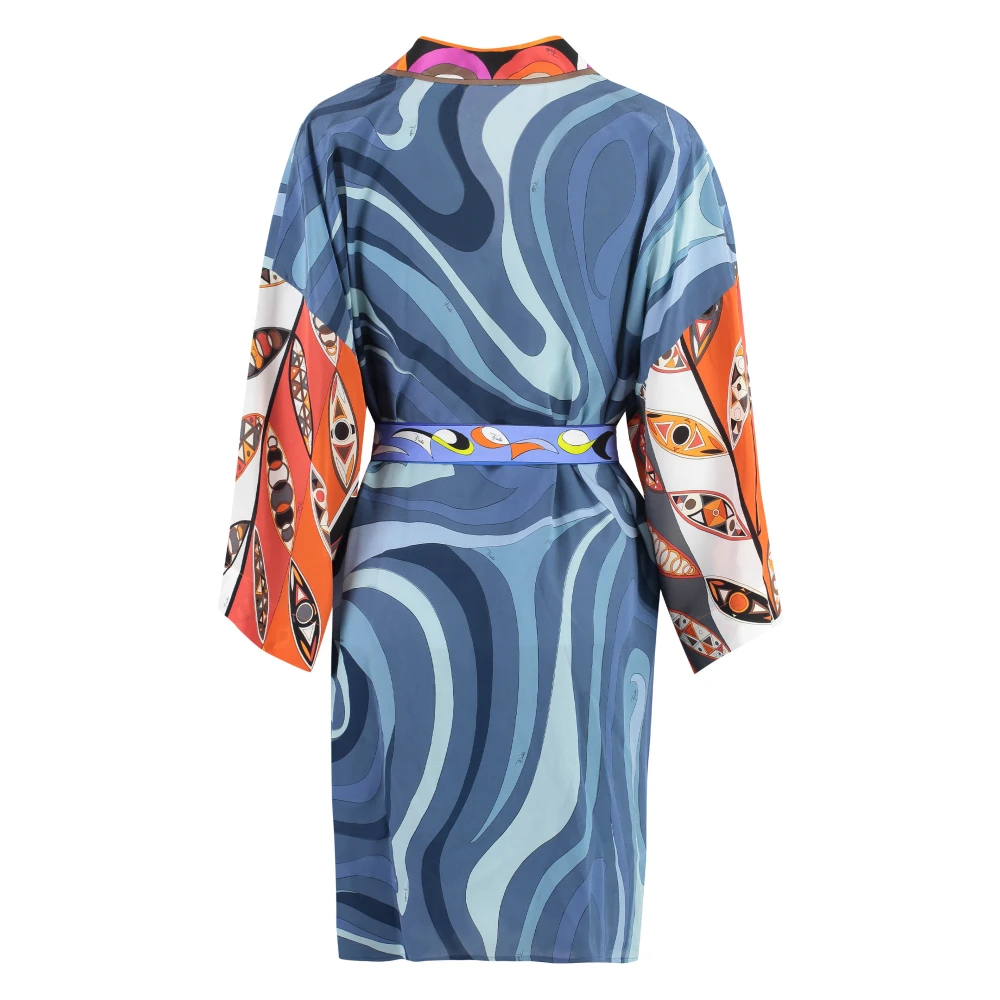 EMILIO PUCCI Zijden nachtjapon met Marmo e Girandole Print Blue Dames