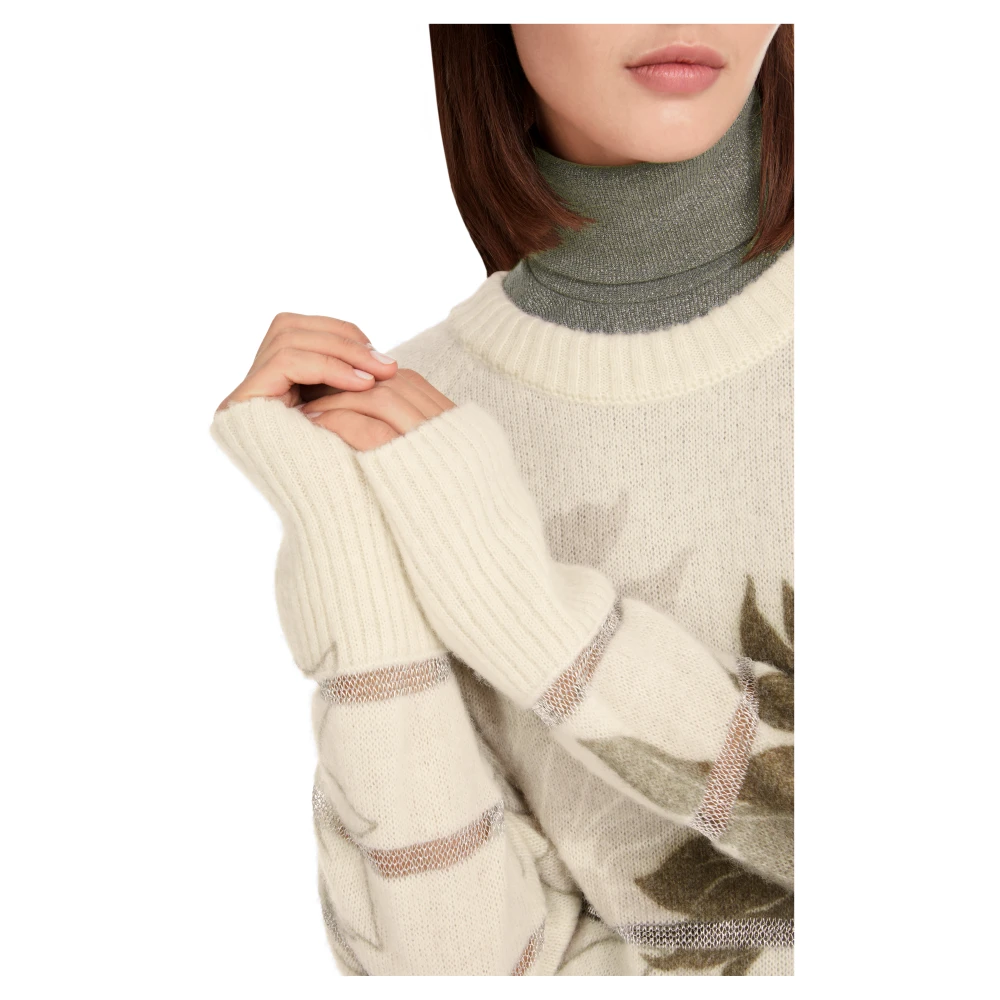 Marc Cain Bloemen Lurex Pullover Gebreid in Duitsland Beige Dames