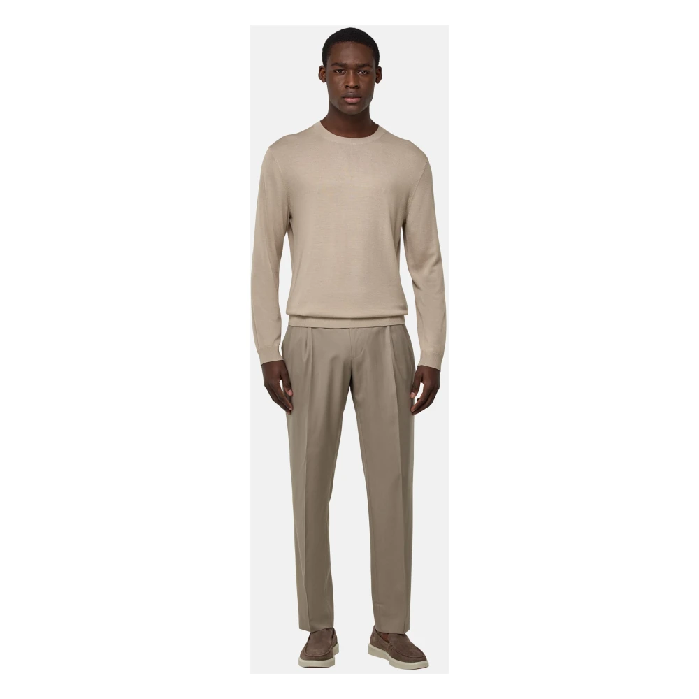 Boggi Milano Merino wollen trui met ronde hals Brown Heren