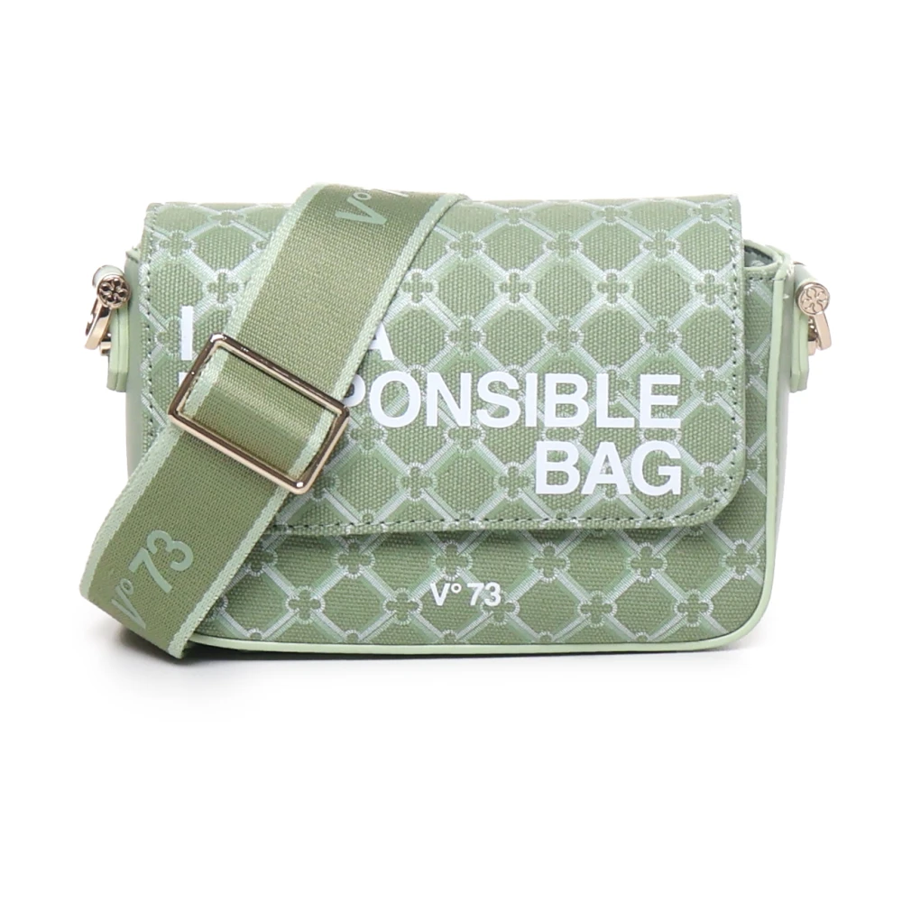 V73 Stijlvolle Sage Schoudertas met Slogan Green Dames