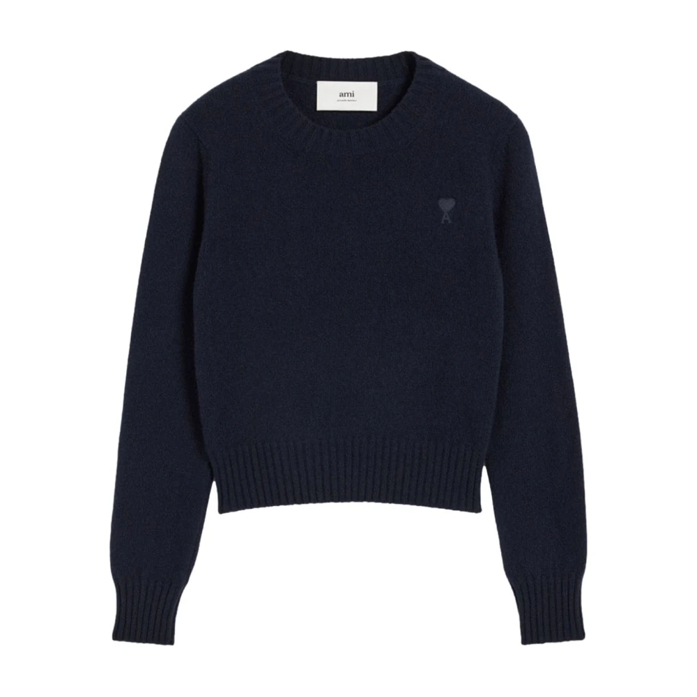 Ami Paris Blauwe Wol-Kasjmier Trui met Monogram Blue Dames