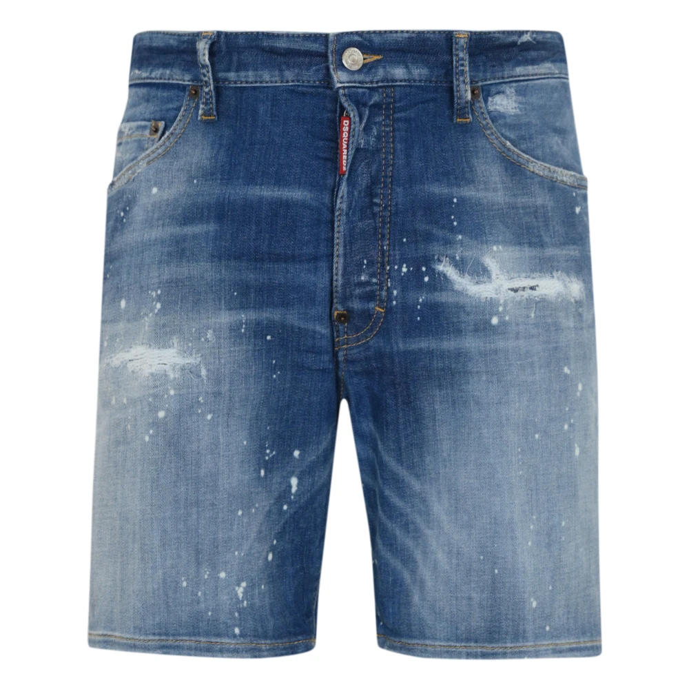 Dsquared2 Denim Bermuda Shorts met Distressed Effect Blue Heren
