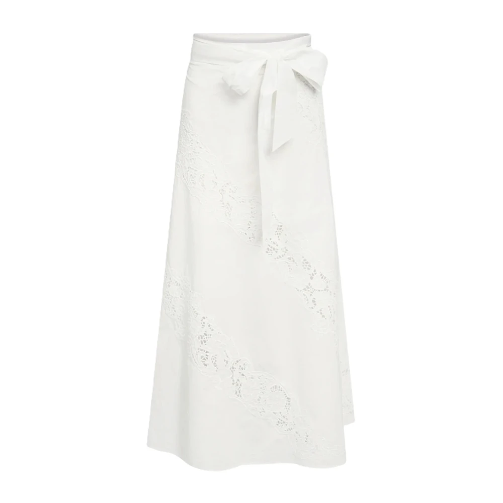 Twinset Women's White Long Embroidered Skirt W/Belt - Midi Skirts - M - Skirts
