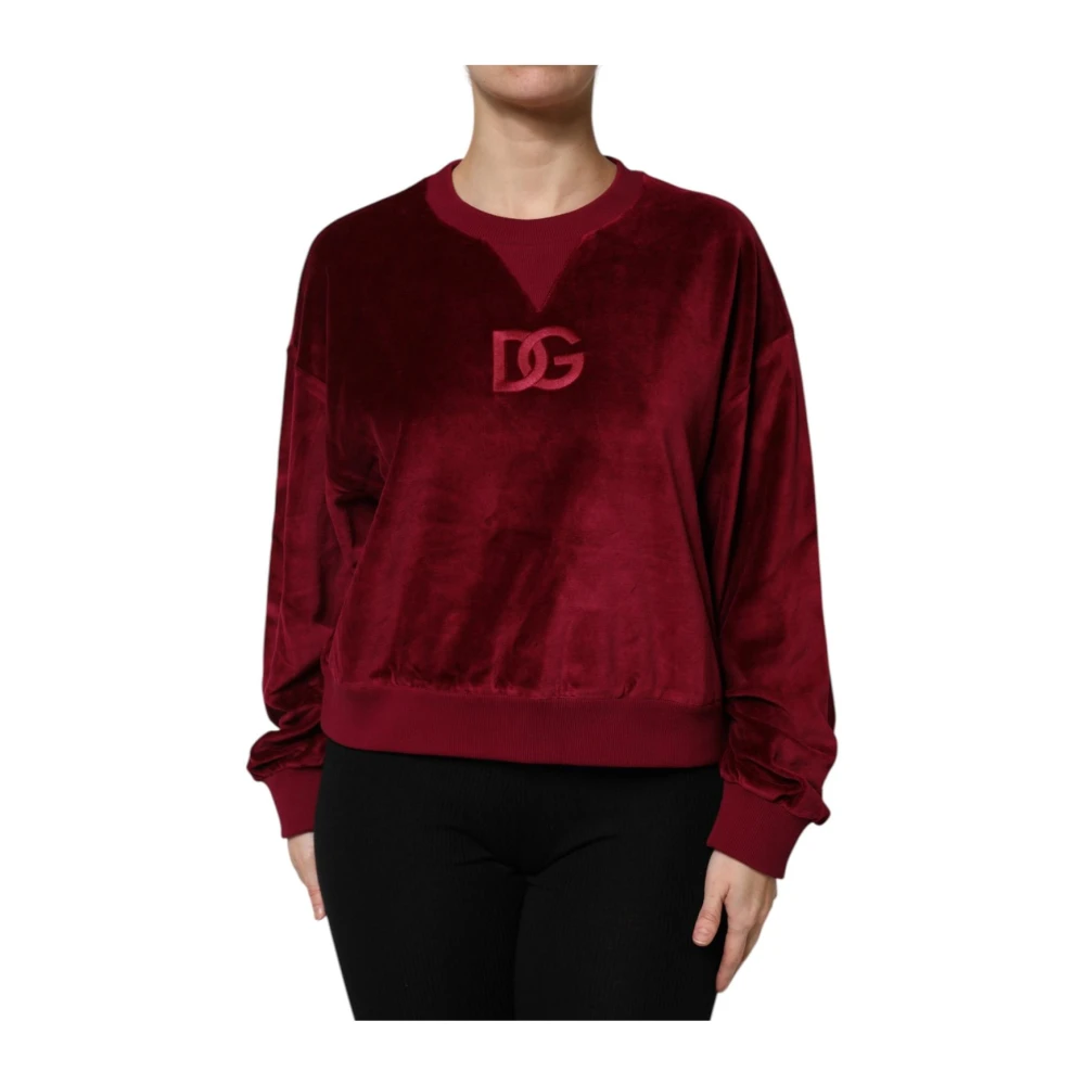 Dolce & Gabbana Women's Red Sweatshirts, S, Velvet Logo Sweatshirt