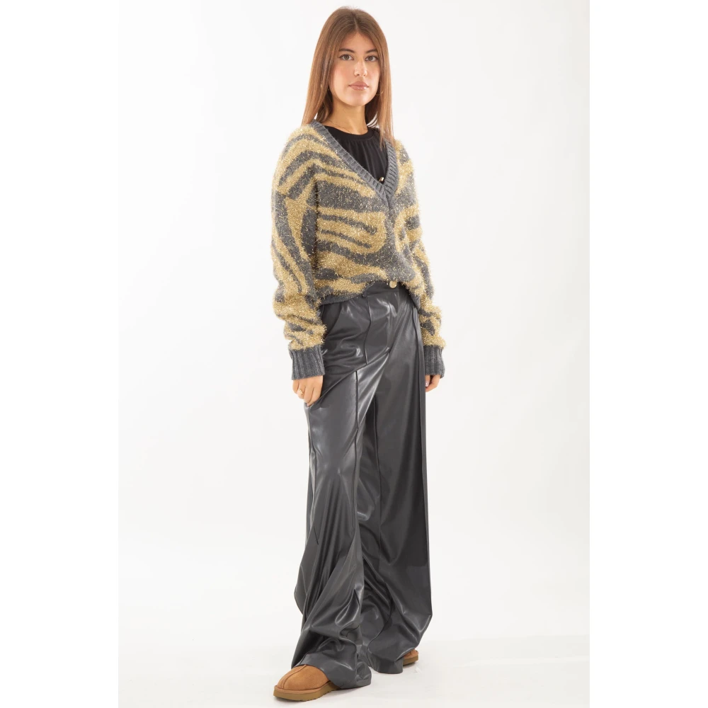 Babylon Wijde Eco-Leren Broek in Grigio Gray Dames
