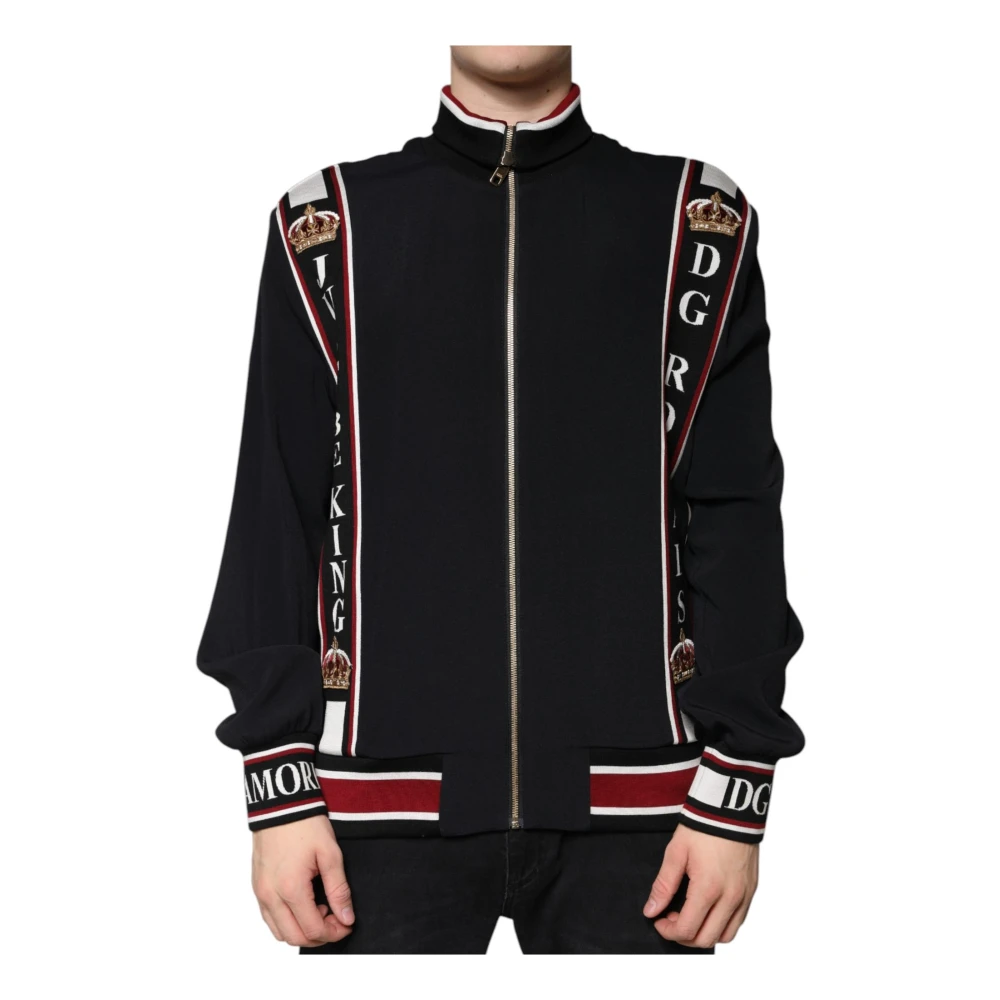 Dolce & Gabbana Zip-Throughs, Male, Xl, Multicolored Logo Print Zip Jumper Black