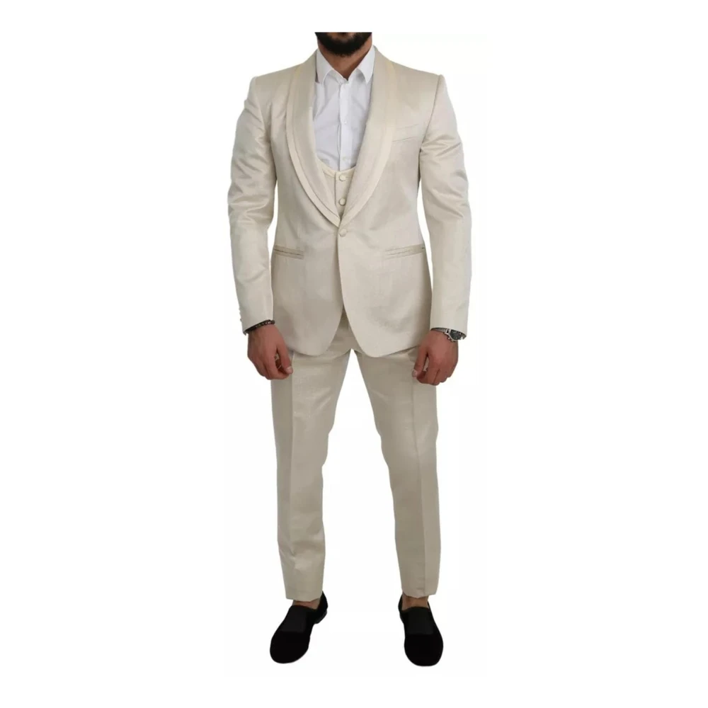 Dolce & Gabbana Men's Beige Luxury Wool Blend 3 Piece Suit