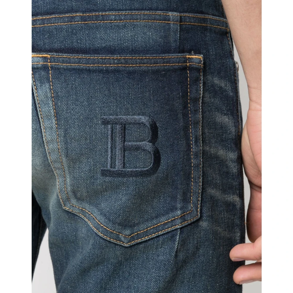 Balmain Faded B Logo Slim Fit Jeans Blue Heren
