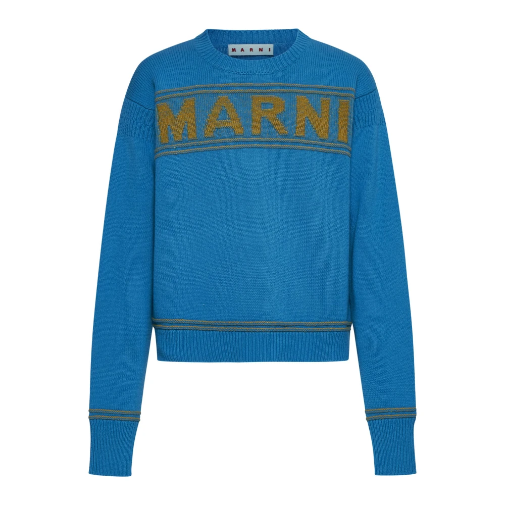 Marni Intarsia Logo Trui Rood Blauw Strepen Blue Heren
