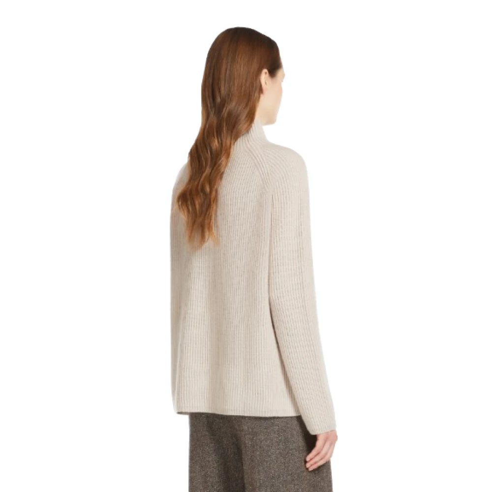 Max Mara Ecru Wollen Trui Engelse Rib Stijl Beige Dames