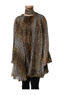 Leopardmönstrad Miniklänning med Scarfkrage