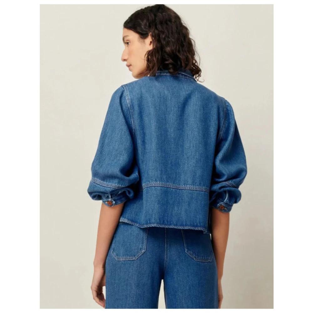 Sessun Korte Lyocell Workwear Overhemdjurk Blue Dames