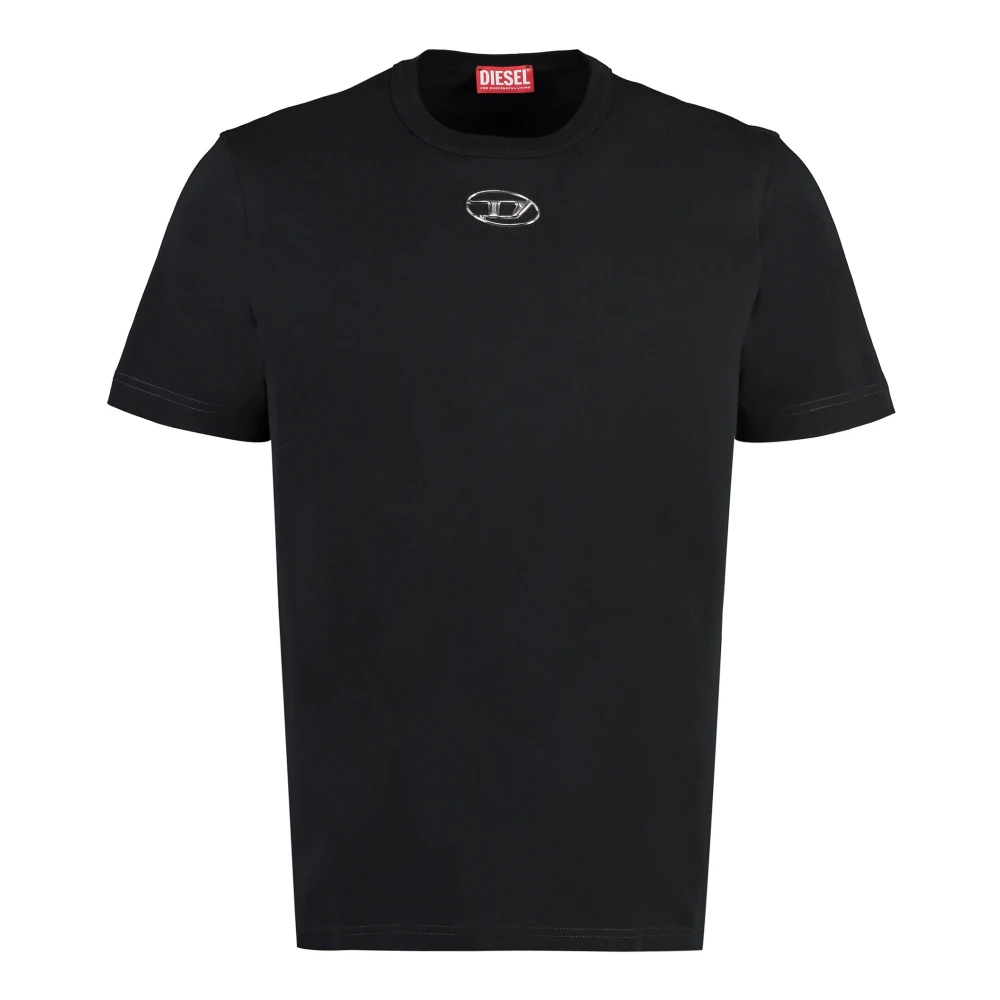 Diesel Men's Black Cotton T-Shirt With Ribbed Neckline