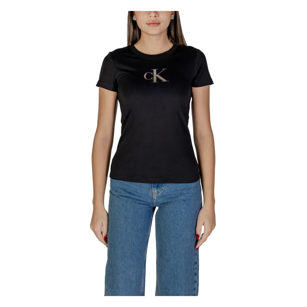 Calvin Klein Jeans Zwart Logo Print Tee voor Vrouwen Black Dames