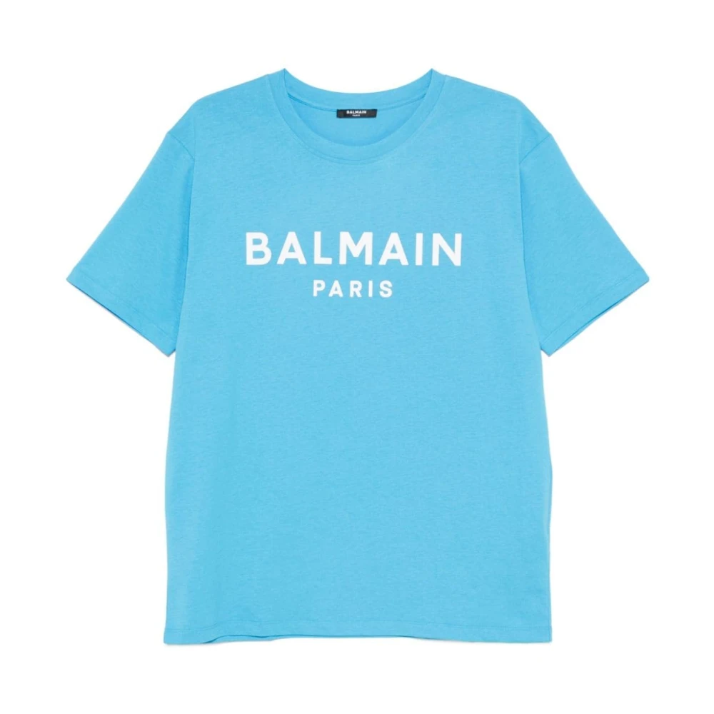 Balmain Logo Print Jersey T-shirts en Polos Blue Heren