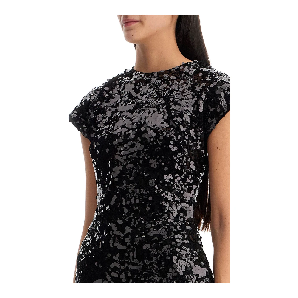 Ganni Fluweel Paillet Flutter Mouw Mini Jurk Black Dames