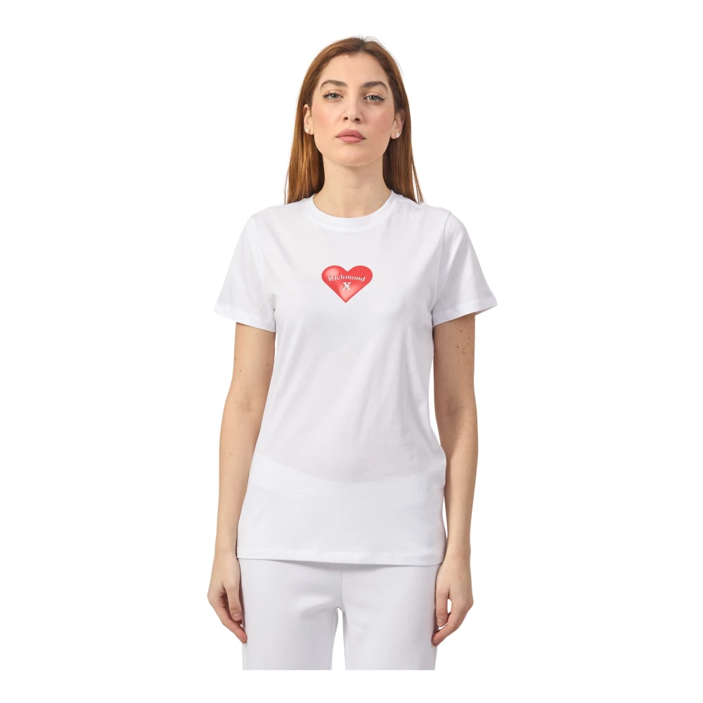 Richmond Wit hartprint T-shirt White Dames